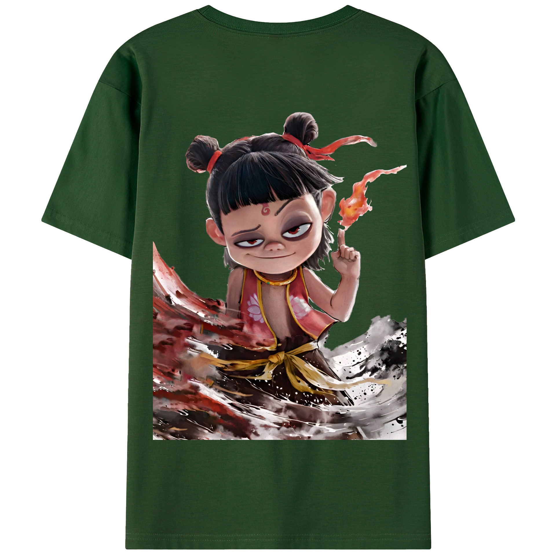 （画像用） Ne Zha 2 ナタ 魔童の大暴れ 綿100％半袖Tシャツ（背面プリント）